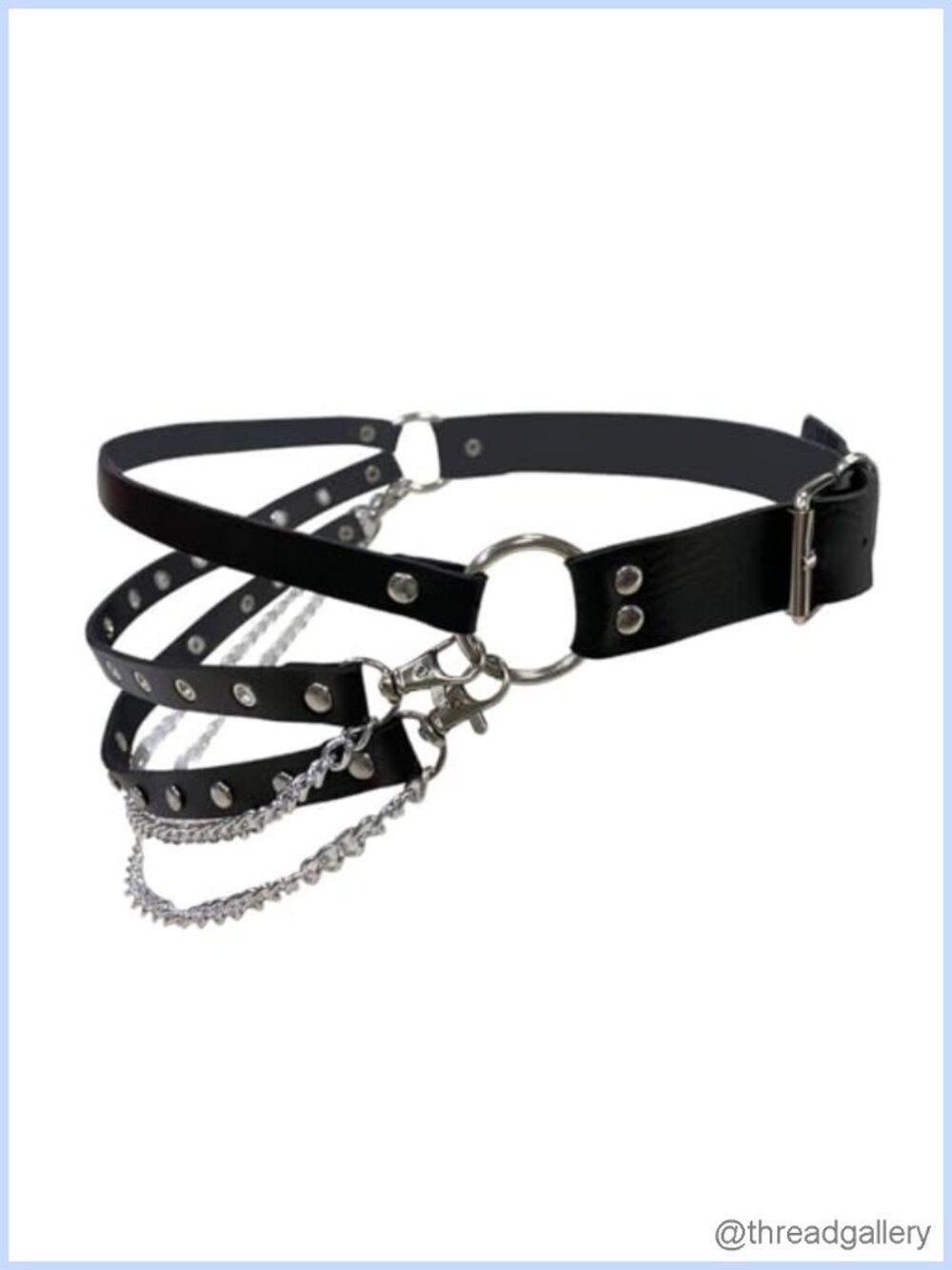 Punk Faux Leather Waist Belt O-Ring Chains Goth Rock Adjustable